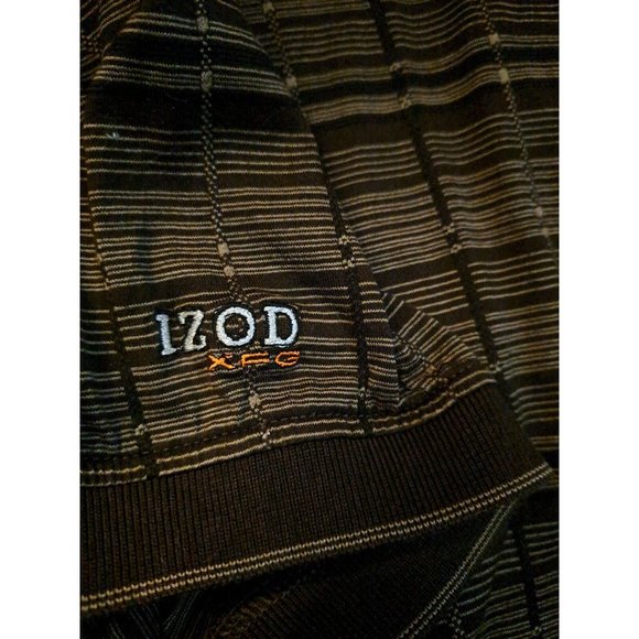 Izod Polo Shirt Mens XL Golfing XFG Golf Cotton Cool FX Brown Tan Linear Print - Picture 12 of 12